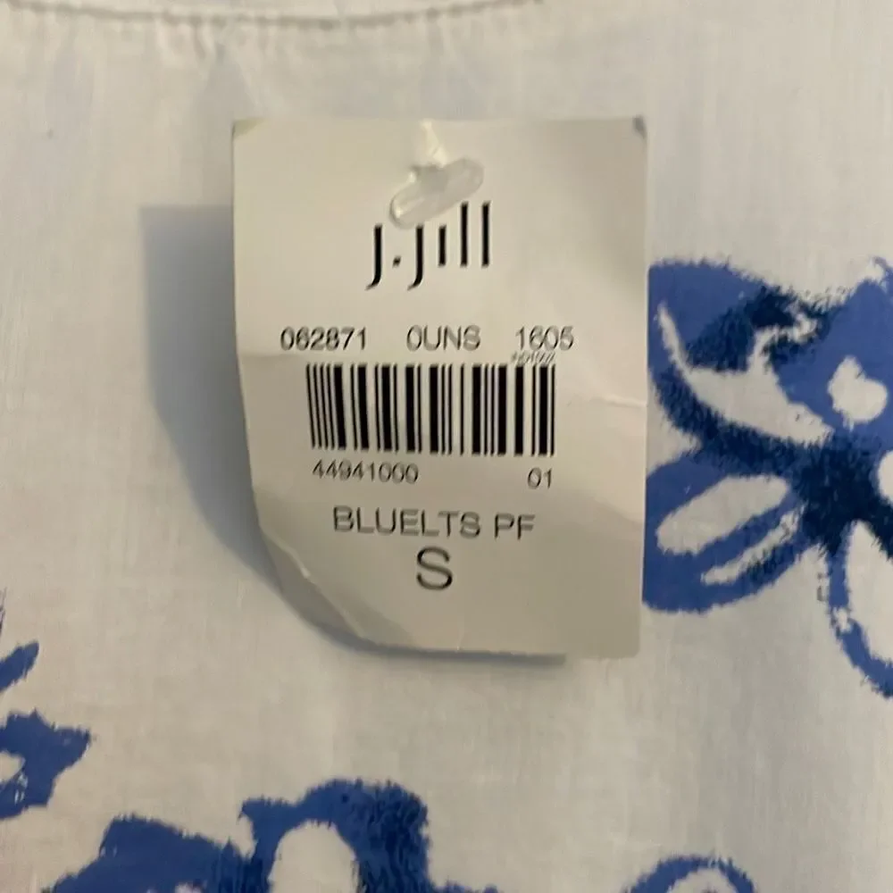 J. Jill Floral Scoop Neck White Cotton Shirt Small